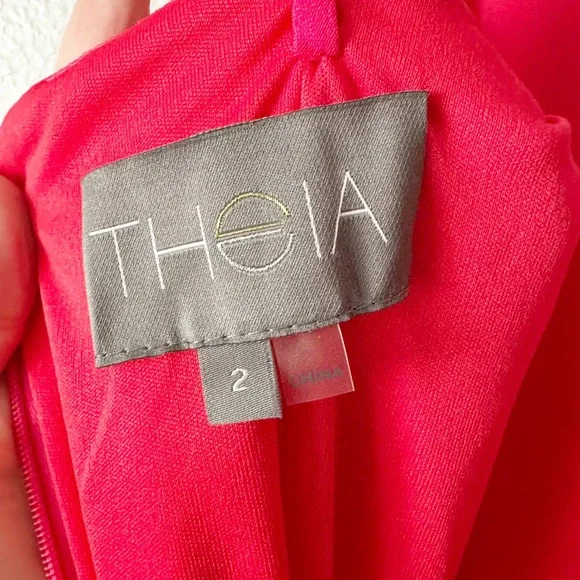 THEIA Hot Pink Spaghetti Strap High-Low Flowy Hem Midi Dress Size 2‎ - Picture 5 of 14